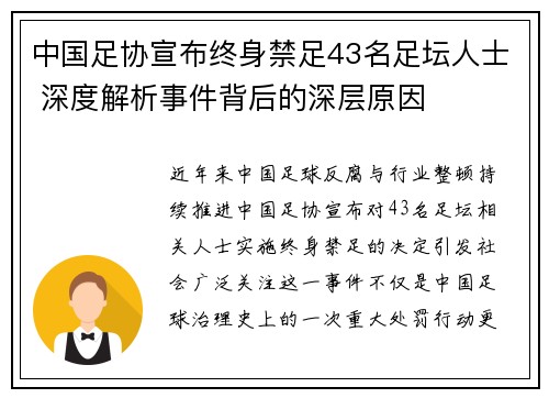 中国足协宣布终身禁足43名足坛人士 深度解析事件背后的深层原因
