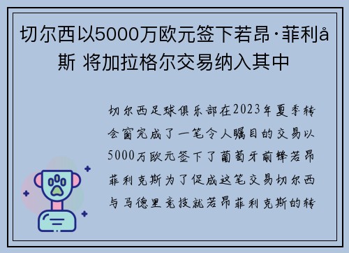 切尔西以5000万欧元签下若昂·菲利克斯 将加拉格尔交易纳入其中